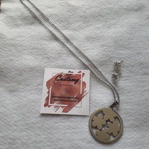 STAINLESS STEEL FLOWER SET CHARM NECKLACE EARRINGS